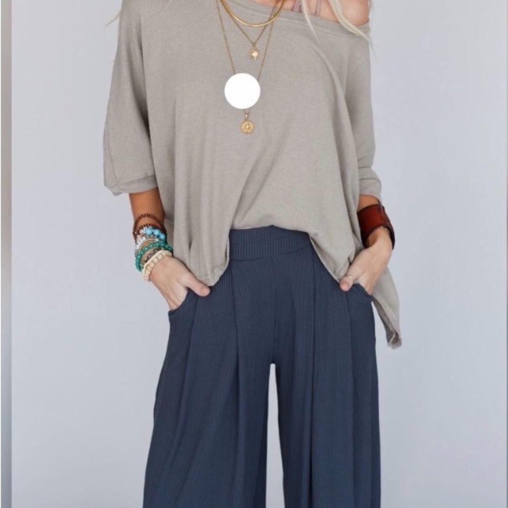 Three Bird Nest Wide-Leg Ribbed Knit Pant in Camel - size medium